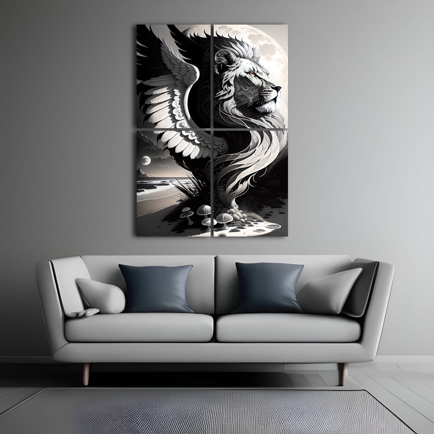 Lion and Moon: Black and White Drawings №3