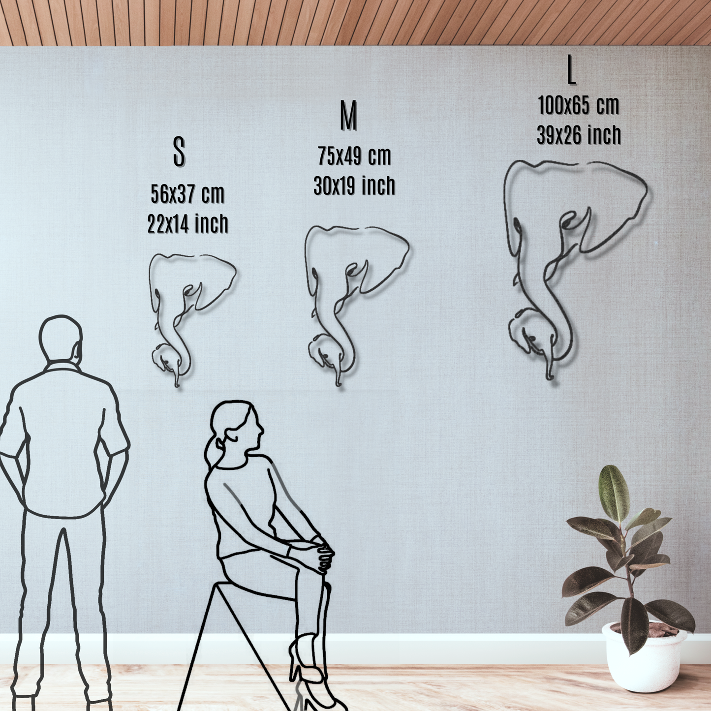 Baby Elephant Love Line Metal Wall Art