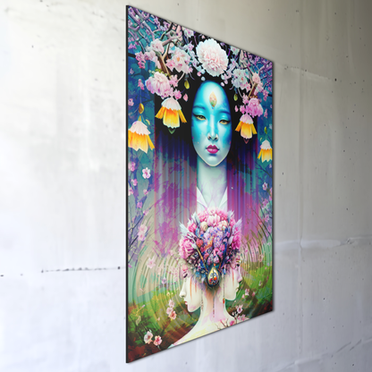 Goddess of Symmetry Woman with Flowers Metal Poster