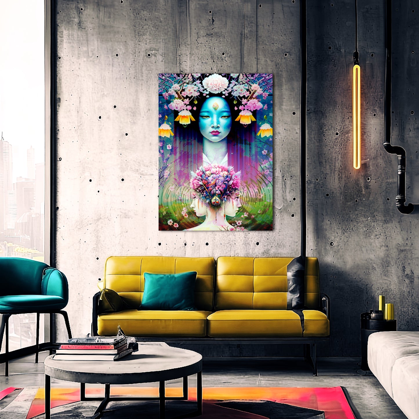 Goddess of Symmetry Woman with Flowers Metal Poster