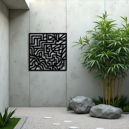 LabyrinthFlow – Geometric Maze Metal Wall Art