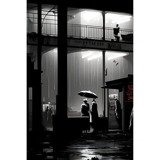 Standing in the Rain - A Monochrome Noir Crime Novel Artwork