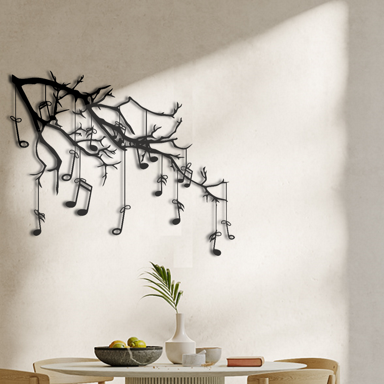 Tree Branch With Music Notes Metal Wall Art