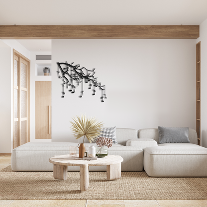 Tree Branch With Music Notes Metal Wall Art