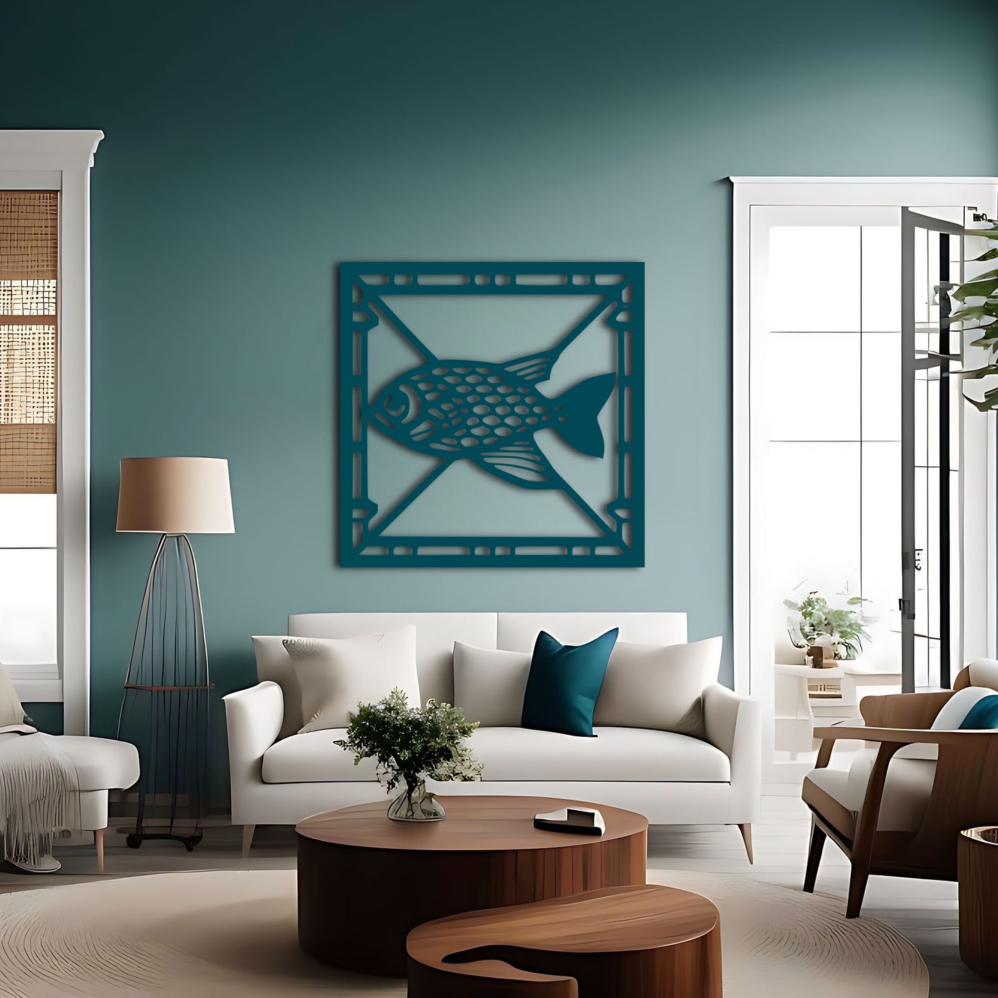 Art Deco Fish in Chinese Style Square Border Wall Art