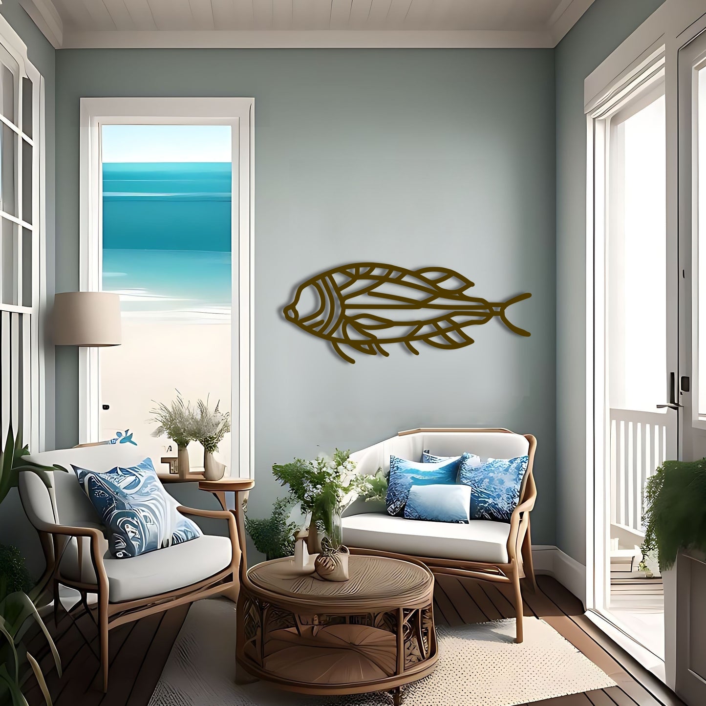 Cicada Wing-Inspired Fish Line Art Metal Wall Art