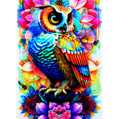 Colorful Owl on Lotus Flower Metal Poster