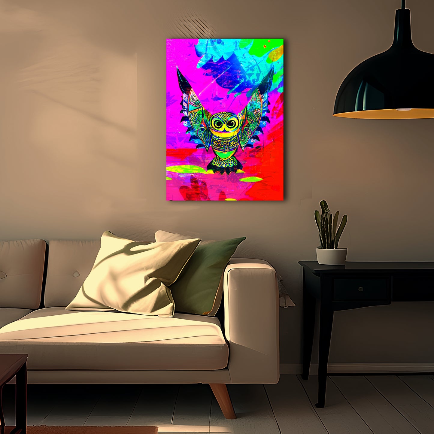 Colorful Owl on Psychedelic Background Metal Poster