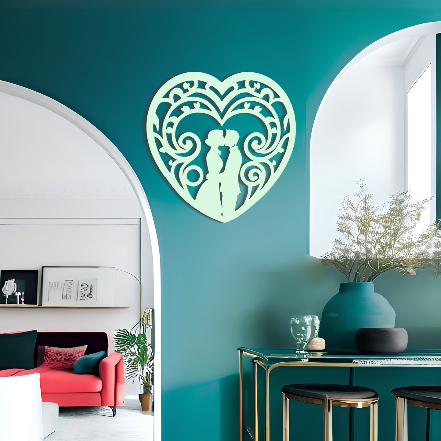 Couple in a Heart - Symmetrical Wall Art Decor