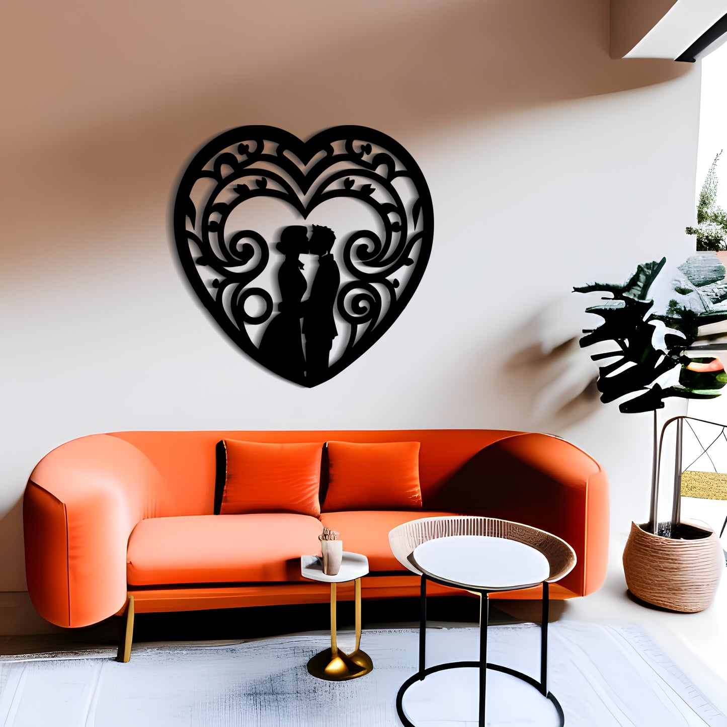 Couple in a Heart - Symmetrical Wall Art Decor