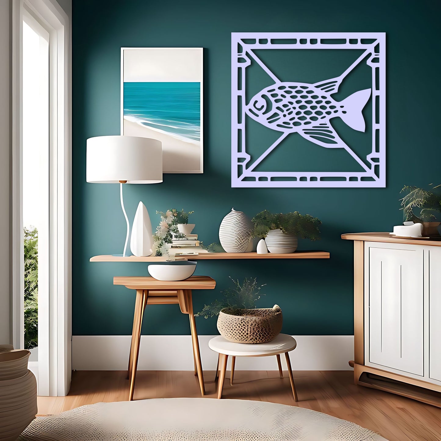 Fish Art Deco in Square Border - Perfect Gift for Fishing Enthusiasts