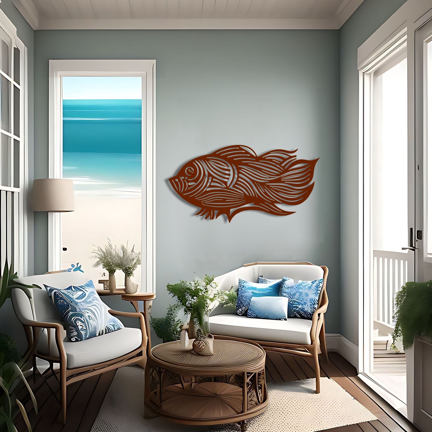 Flowing Lines of the Sea - Abstract Fish Metal Wall Art