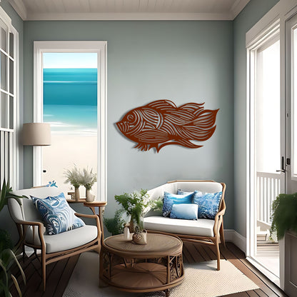 Flowing Lines of the Sea - Abstract Fish Metal Wall Art