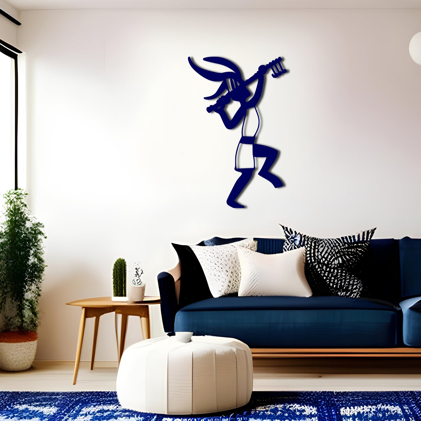 Kokopelli Dancing and Holding Flute Metal Wall Art