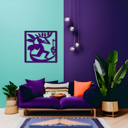 Kokopelli Dancing and Playing Music Metal Wall Art