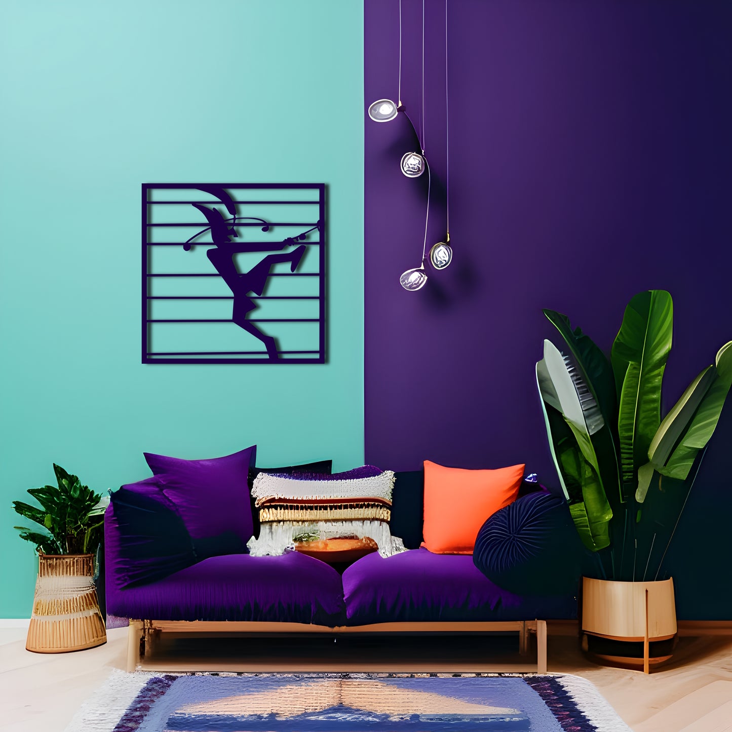 Kokopelli Dancing and Playing Trumpet Metal Wall Art