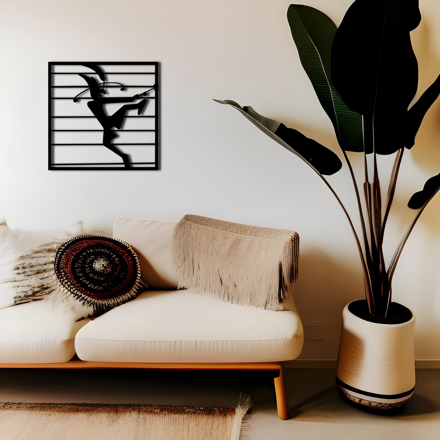 Kokopelli Dancing and Playing Trumpet Metal Wall Art