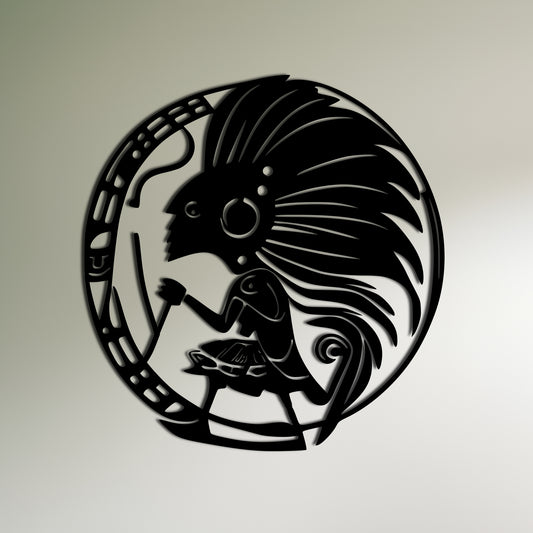 Kokopelli Inspired Aztec Yaotl Warrior Silhouette Wall Art