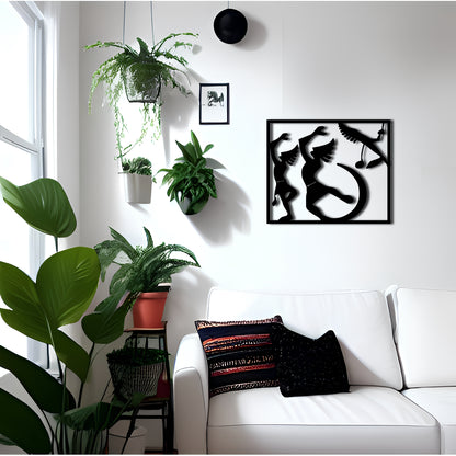 Kokopelli Silhouette Metal Wall Art with Rectangle Border