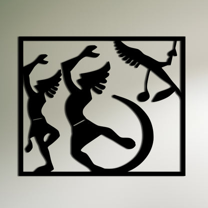 Kokopelli Silhouette Metal Wall Art with Rectangle Border