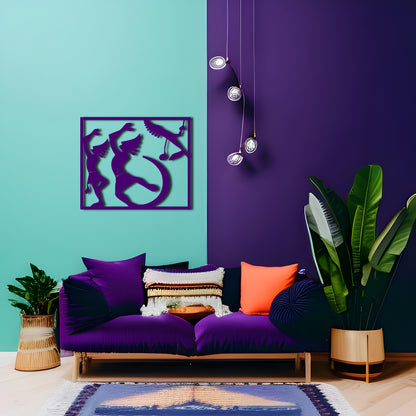 Kokopelli Silhouette Metal Wall Art with Rectangle Border