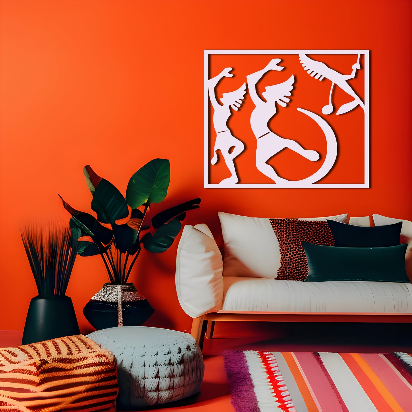 Kokopelli Silhouette Metal Wall Art with Rectangle Border