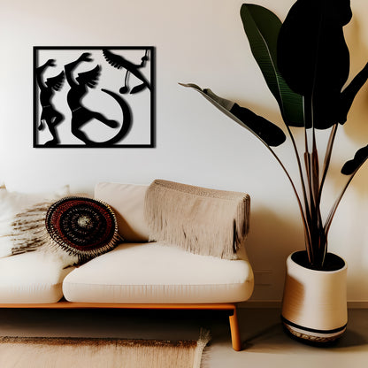 Kokopelli Silhouette Metal Wall Art with Rectangle Border