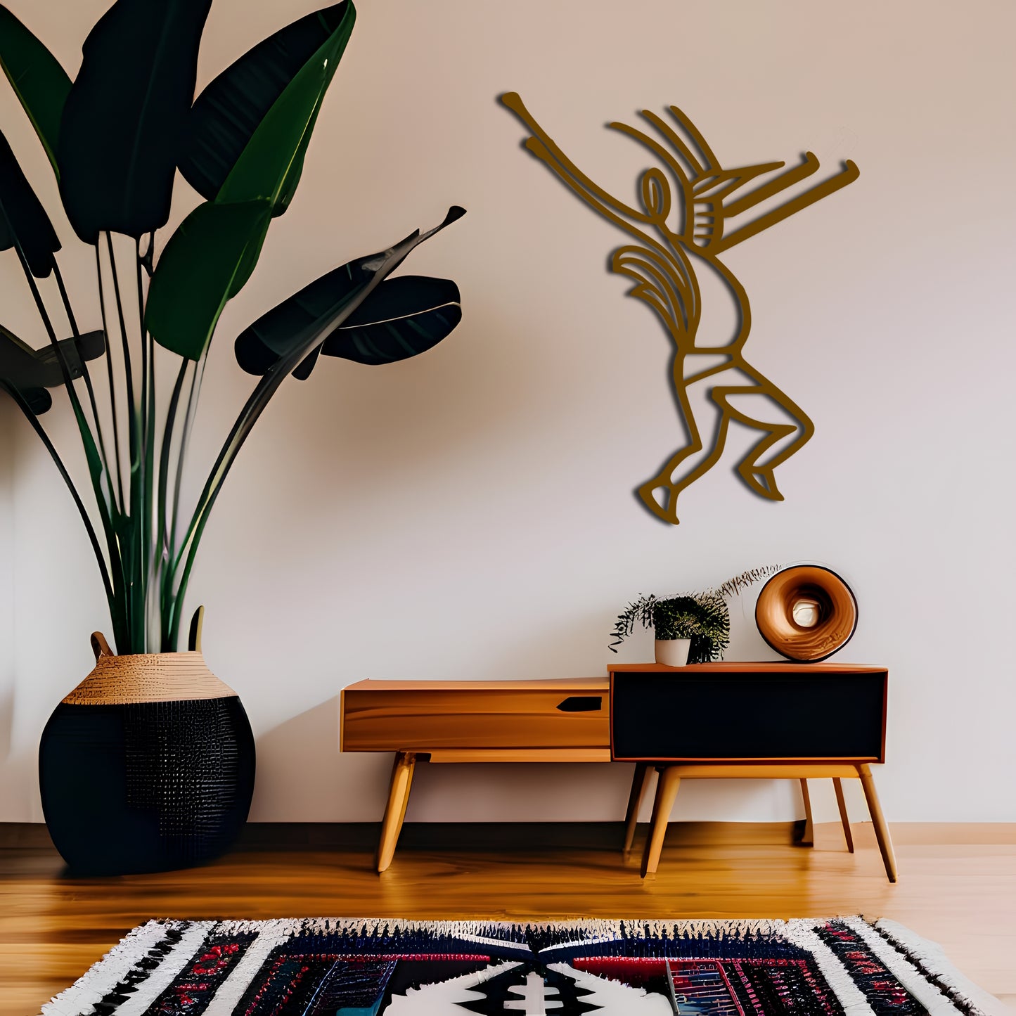 Kokopelli Tribal Dance Line Art Metal Wall Decor