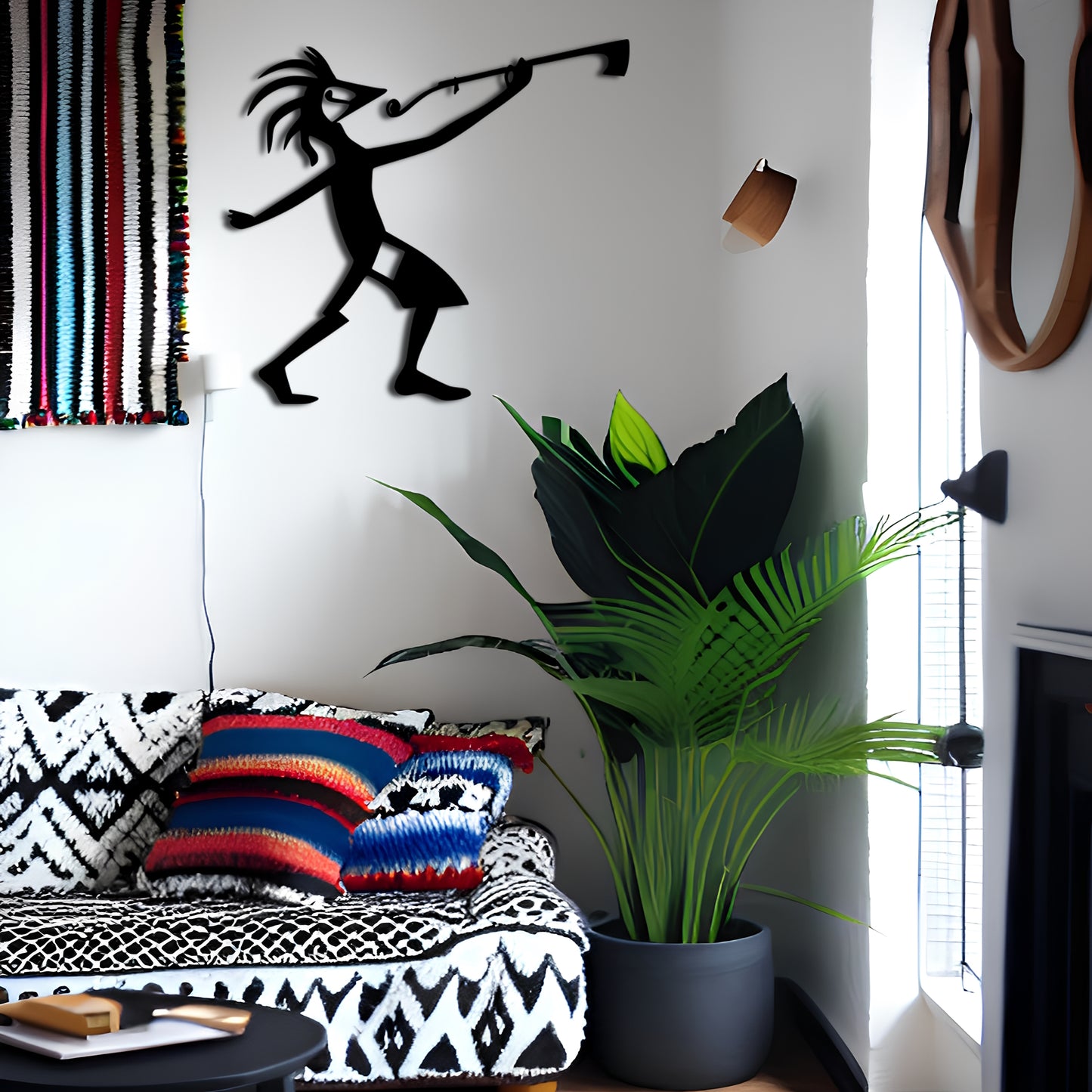 Kokopelli with Feathered Head Playing Trombone Wall Decor