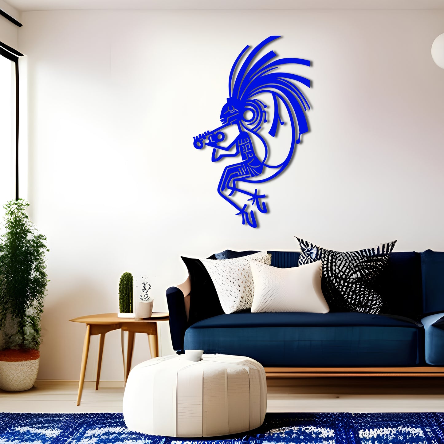Kokopelli with Feathered Head and Flute - Metal Wall Art