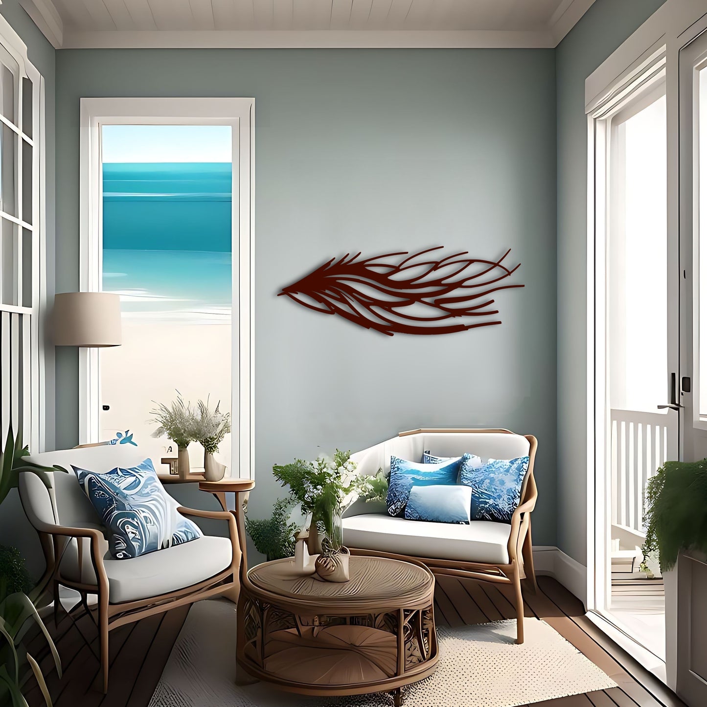 Leaf Pattern Inspired Fish Metal Wall Art