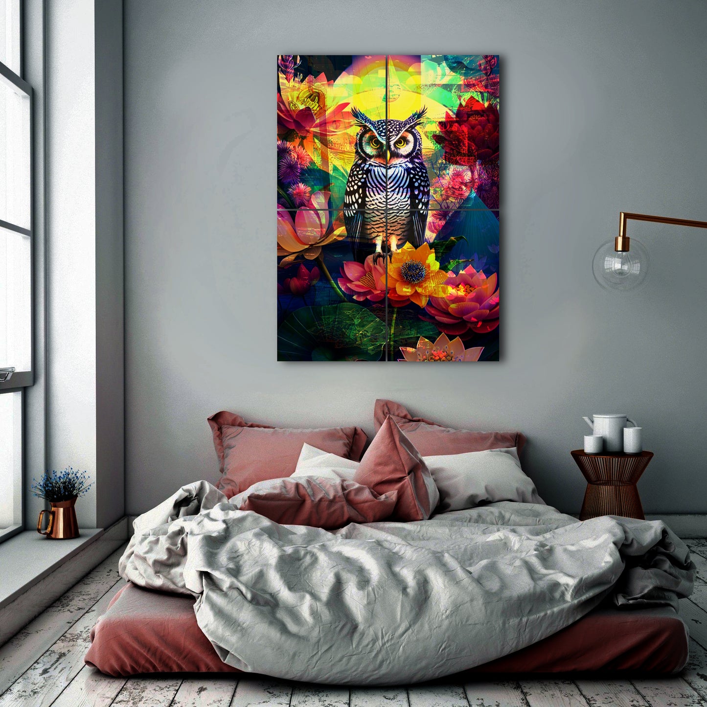 Lotus Owl Metal Poster Psychedelic Art