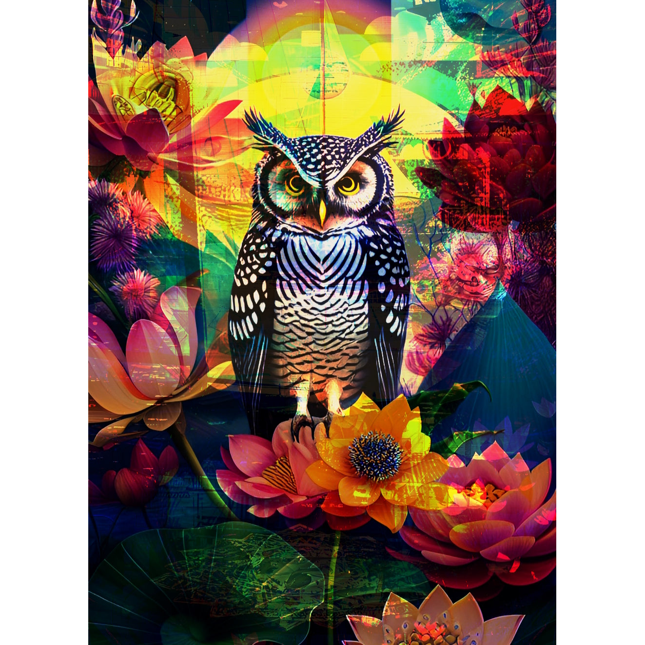 Lotus Owl Metal Poster Psychedelic Art