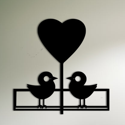 Love Birds Flying with Heart Metal Wall Art