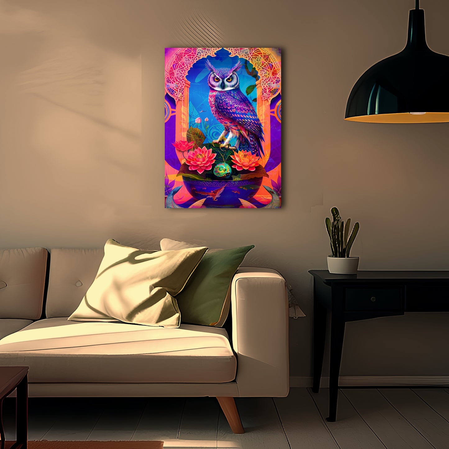 Psychedelic Owl on Flower Pot Metal Poster