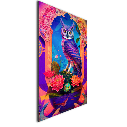 Psychedelic Owl on Flower Pot Metal Poster