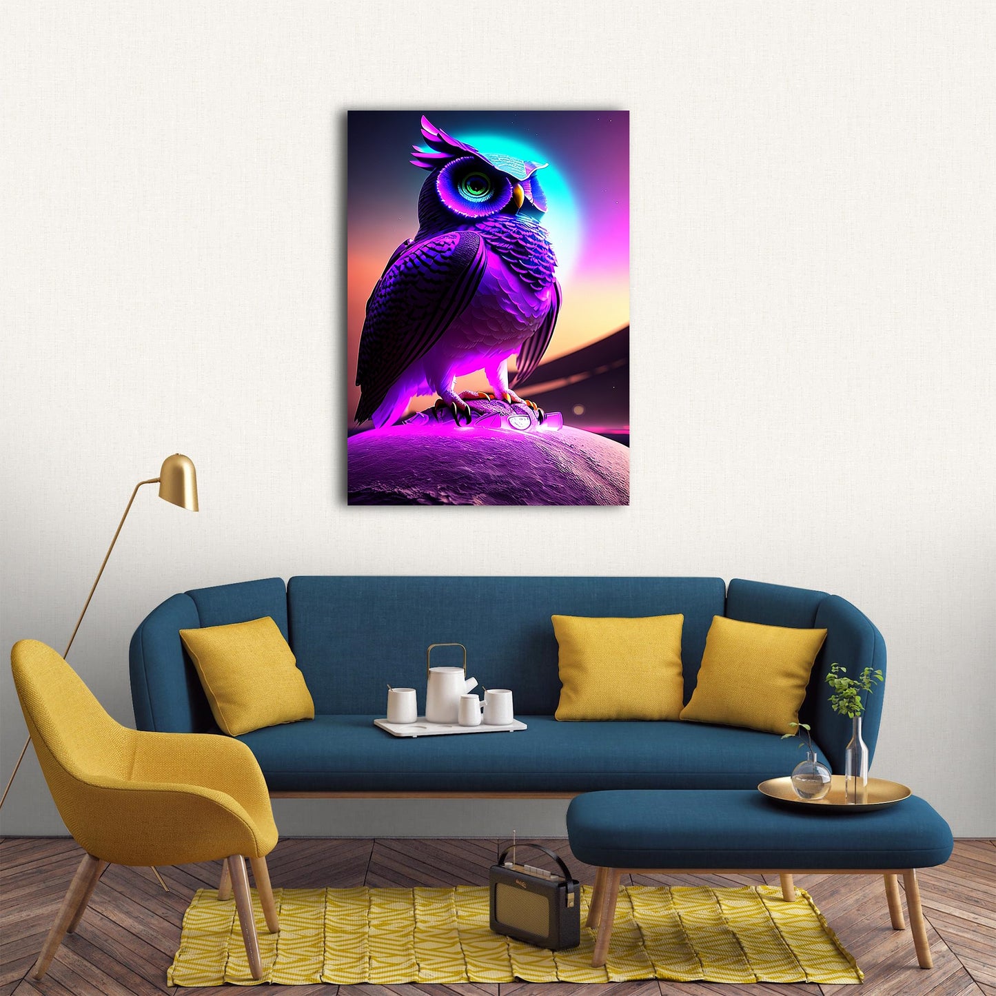 Purple Owl on a Rock Metal Poster
