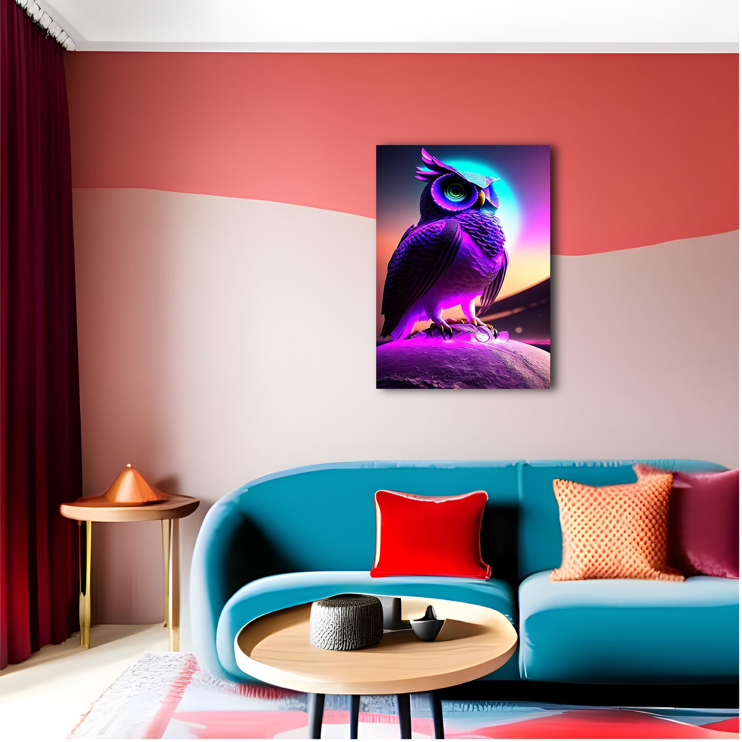 Purple Owl on a Rock Metal Poster