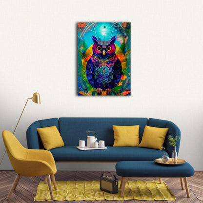 Radiant Morning Owl Psychedelic Metal Poster