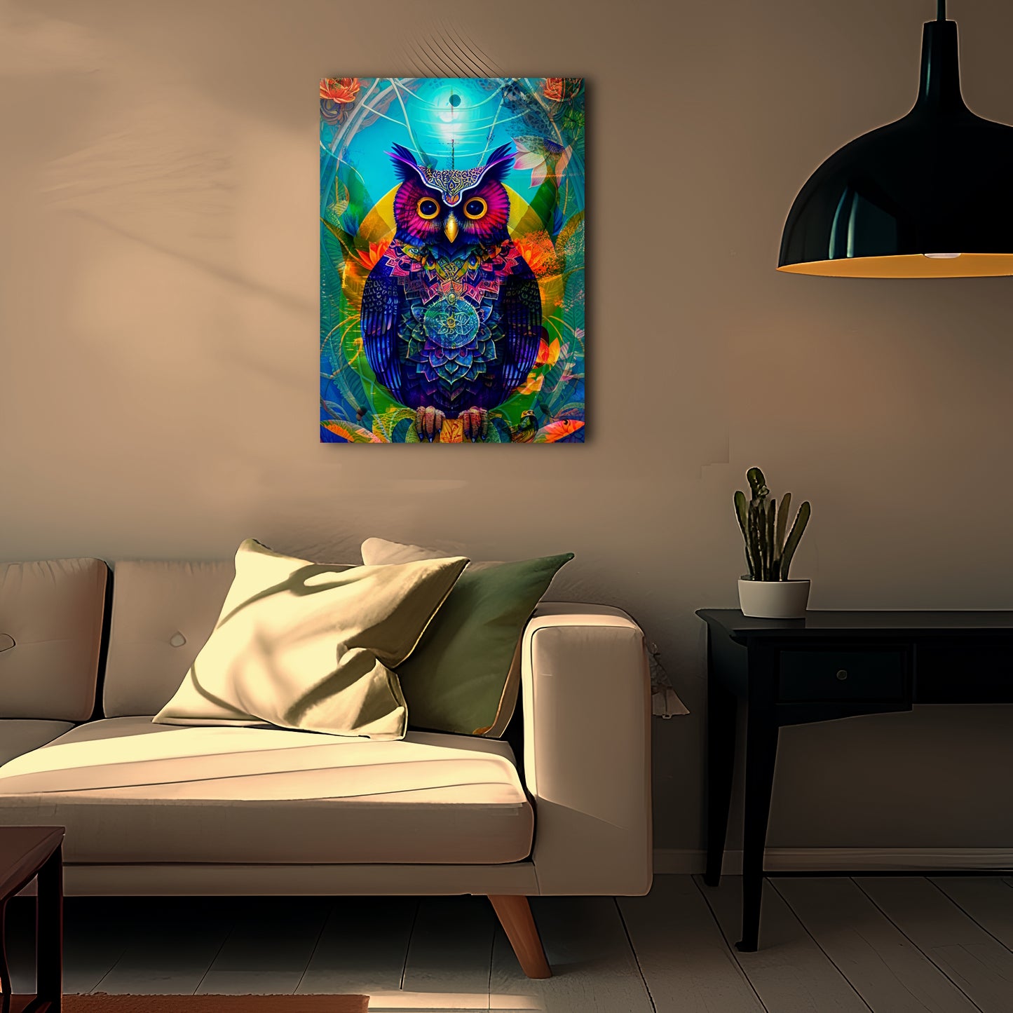 Radiant Morning Owl Psychedelic Metal Poster