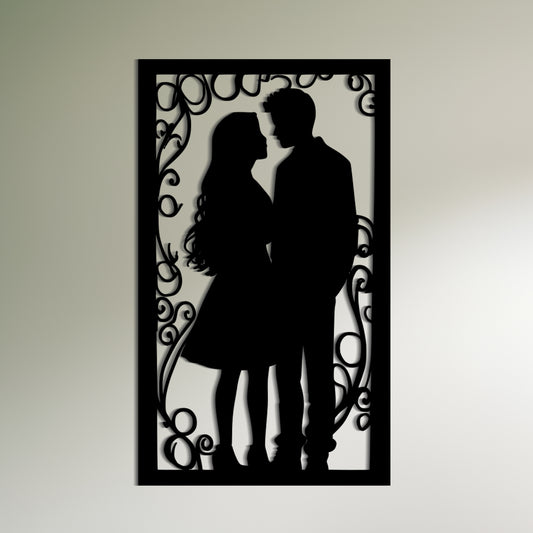 Romantic Silhouette of a Happy Couple in Love