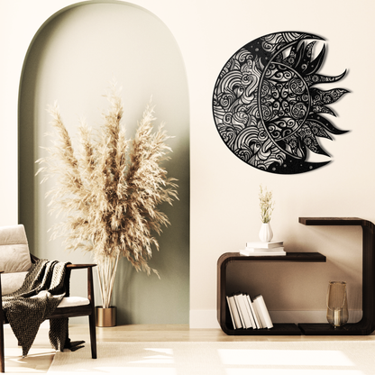 Intricate Sun and Moon Mandala Metal Wall Art Decor