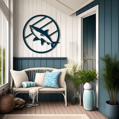 Shark Attack Circle: Metal Wall Art Inspired