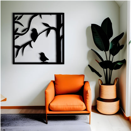 Silhouette of a Bird on a Branch Metal Wall Art