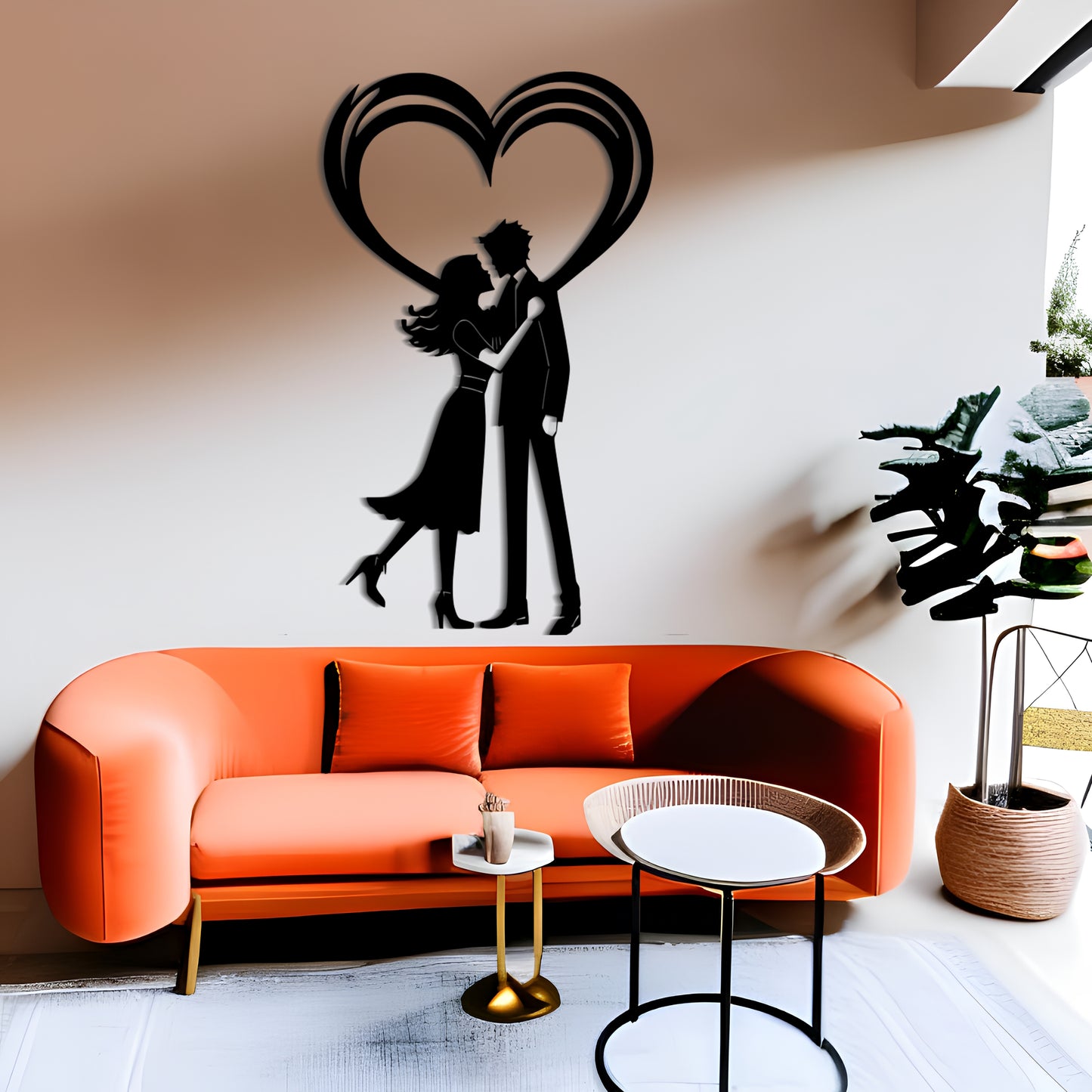 Symmetrical Kissing Couple Metal Wall Art Romantic Home Decor