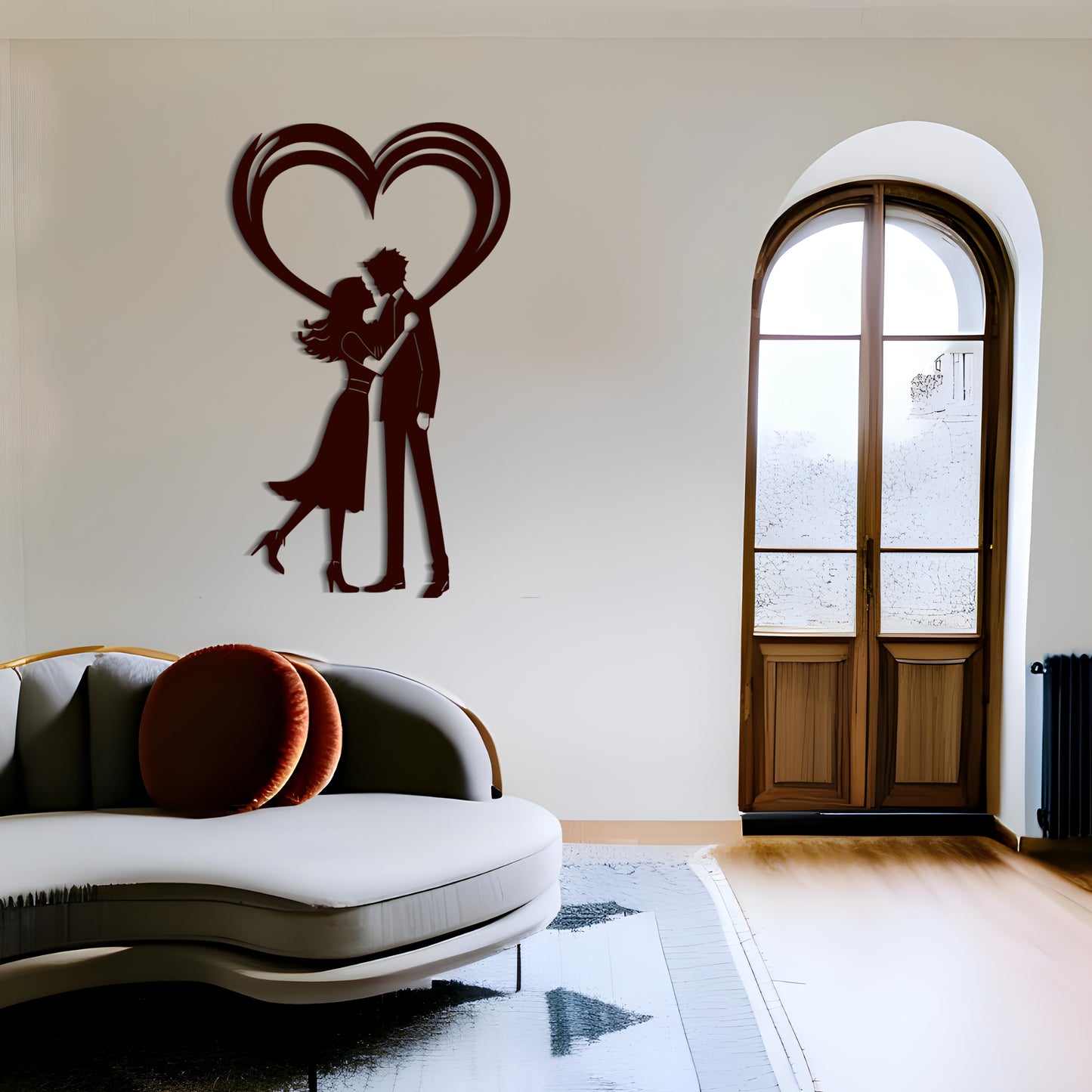 Symmetrical Kissing Couple Metal Wall Art Romantic Home Decor