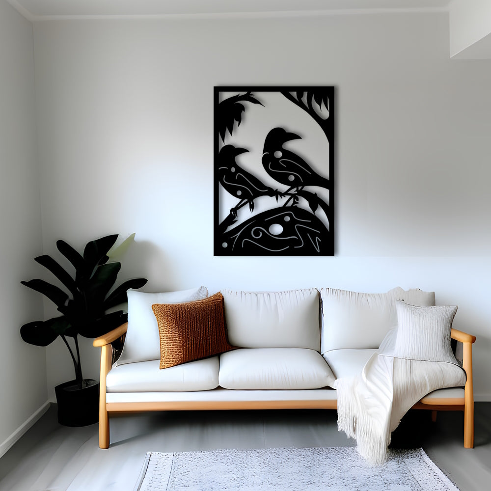 Tropical Birds in Intricate Nest Metal Wall Art