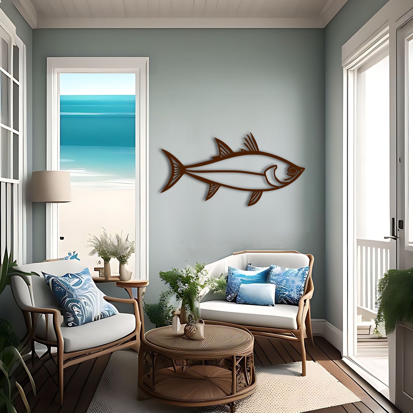 Tuna Fish Line Art - Unique Metal Wall Art for Fishing Enthusiasts