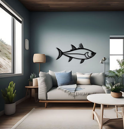 Tuna Fish Line Art - Unique Metal Wall Art for Fishing Enthusiasts