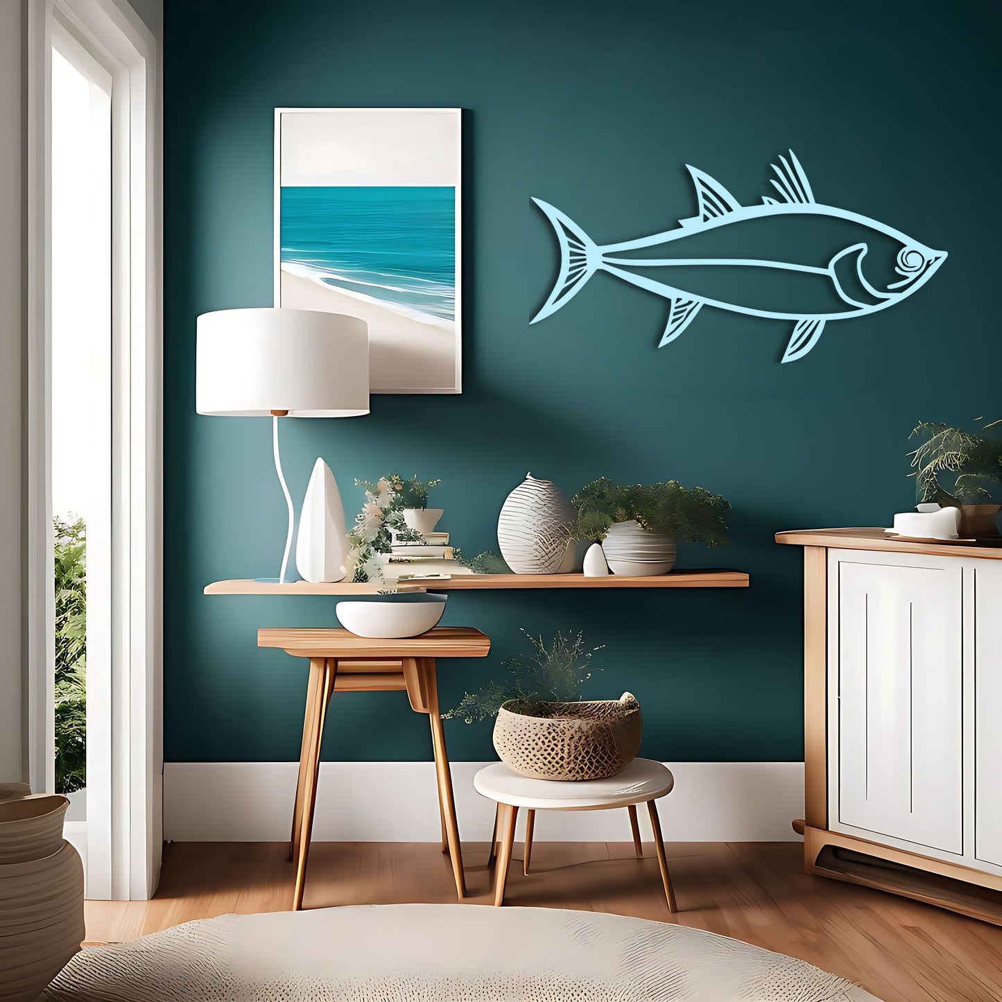 Tuna Fish Line Art - Unique Metal Wall Art for Fishing Enthusiasts